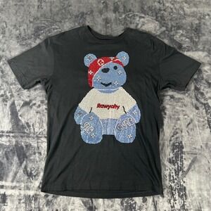 Rawyalty Black Label T-Shirt Mens Large Black Rhinestone Bear Streetwear Graphic